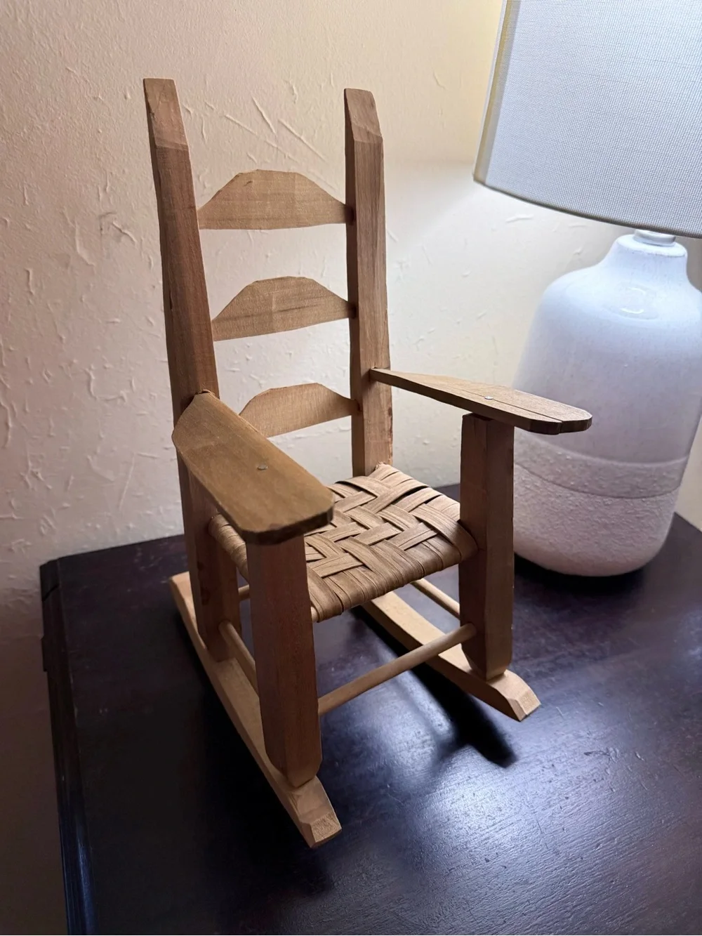 Wooden Rocking Chair Figurine in Natural Brown